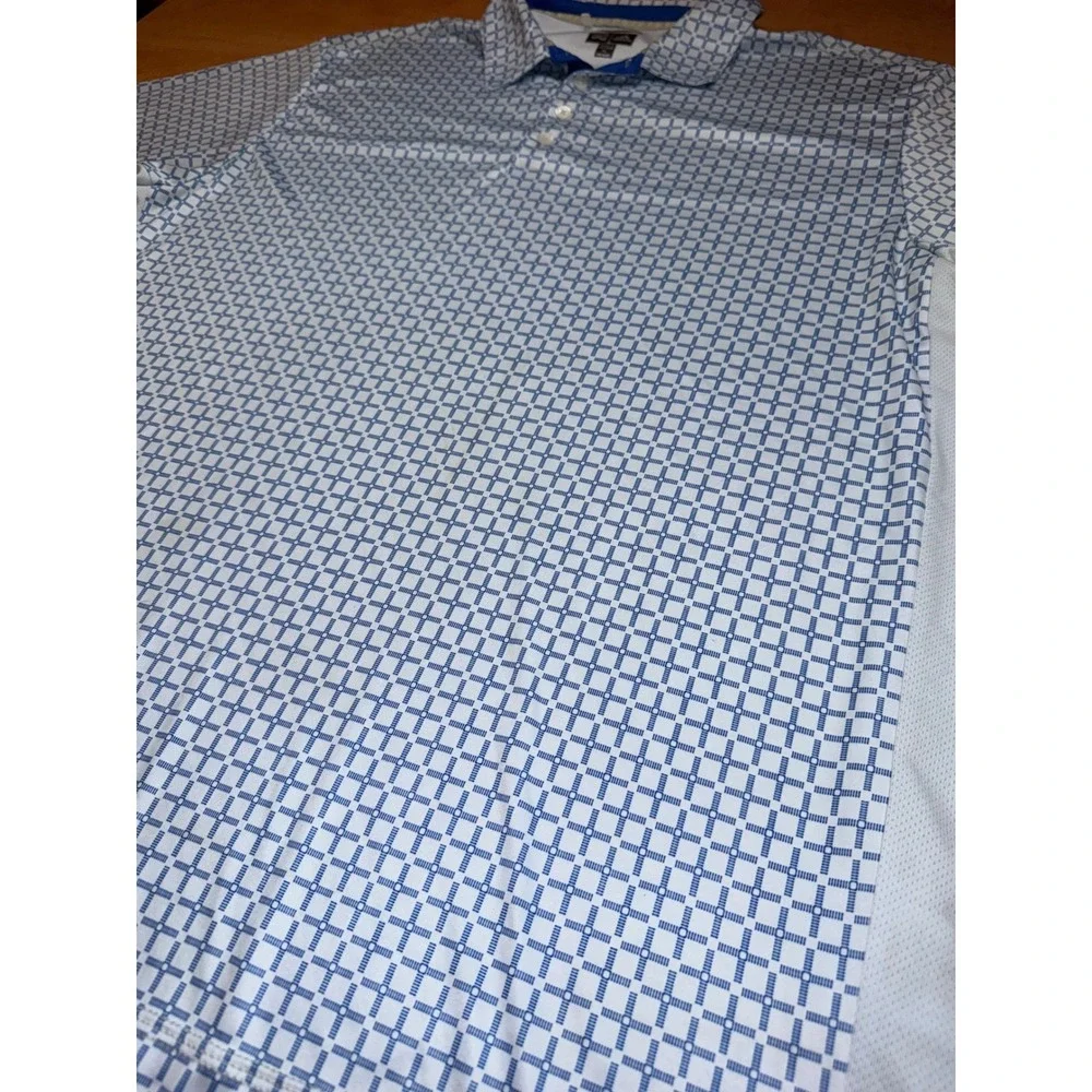 Adidas ClimaCool Mens XL Golf Polo Shirt Blue White Geometric Grid Performance